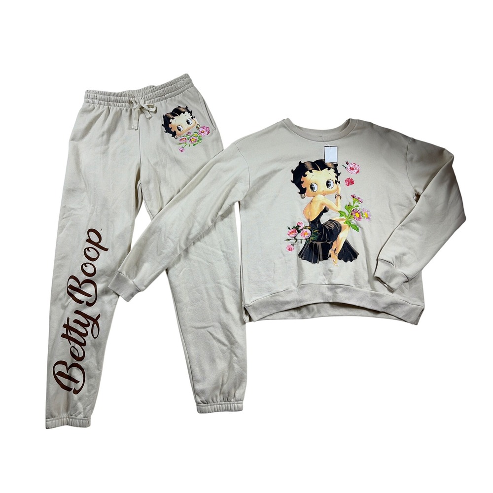 Betty Boop Fleischer Studios Cream Sweatshirt and Joggers Set Large